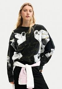 Bluza przez głowę Desigual czarna Kiss Mickey 26SWSK08  Relaxed Fit