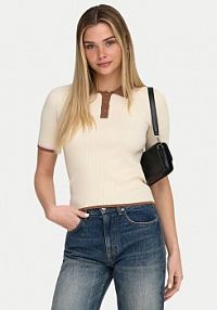 Koszulka polo ONLY beżowa damska Meddi 15363165  Slim Fit