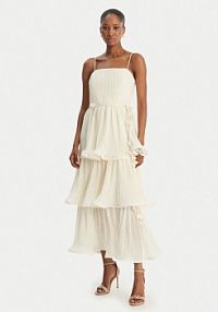 Sukienka koktajlowa Guess kremowa W6GKA GW2584 Écru Regular Fit