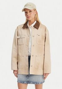 Kurtka przejściowa Tommy Jeans beżowa damska Distressed Chore DW0DW22599  Relaxed Fit