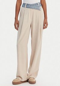 Spodnie eleganckie Desigual beżowe damskie Materiałowe 26SWPW28  Regular Fit