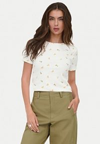T-shirt ONLY biały damski Fenja 15347986  Slim Fit