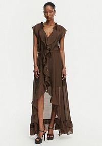 Sukienka koktajlowa Guess brązowa ciemny W6GK87 W2111  Regular Fit