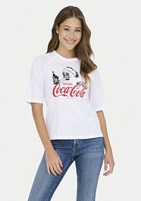 T-shirt ONLY biały damski Coca Cola 15355794  Regular Fit