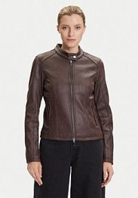 Kurtka skórzana Desigual brązowa damska Z imitacji skóry Basic 25WWEW43  Regular Fit