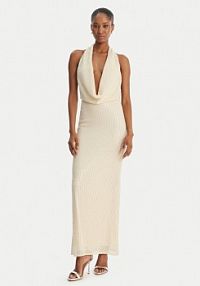 Sukienka wieczorowa Bardot beżowa Nola 59814DB2  Slim Fit
