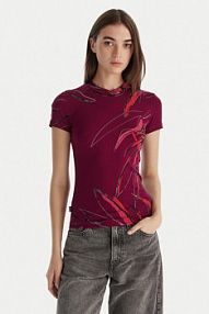 T-shirt Desigual bordowy damski Lala 25WWTK16  Regular Fit