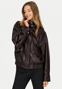 Kurtka skórzana ONLY brązowa damska Z imitacji skóry Julia 15373024  Loose Fit