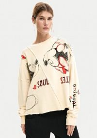 Bluza przez głowę Desigual beżowa Muak Mickey 26SWSK17  Relaxed Fit