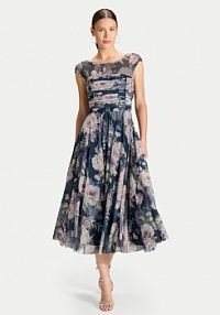 Sukienka koktajlowa Swing granatowa 5AK11400  Regular Fit