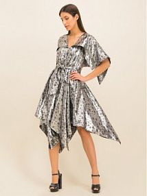 Sukienka koktajlowa Tommy Hilfiger srebrna ZENDAYA Star Mettalic WW0WW26159  Regular Fit