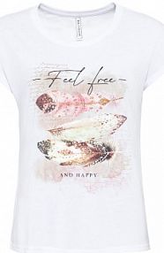T-shirt z nadrukiem w pióra  damski Bonprix