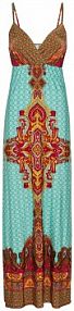 Długa sukienka letnia  turkusowo-czerwona paisley Bonprix